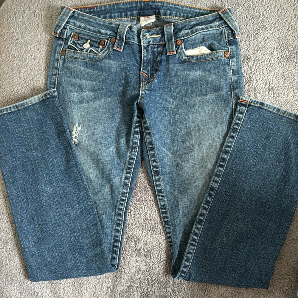 True religion vintage distressed boot cut jeans size 27